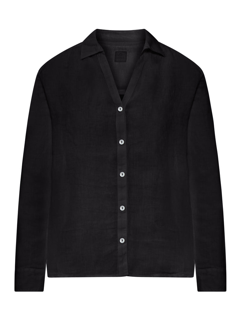 LINEN SHIRT WITH COLLAR AND V-NECK