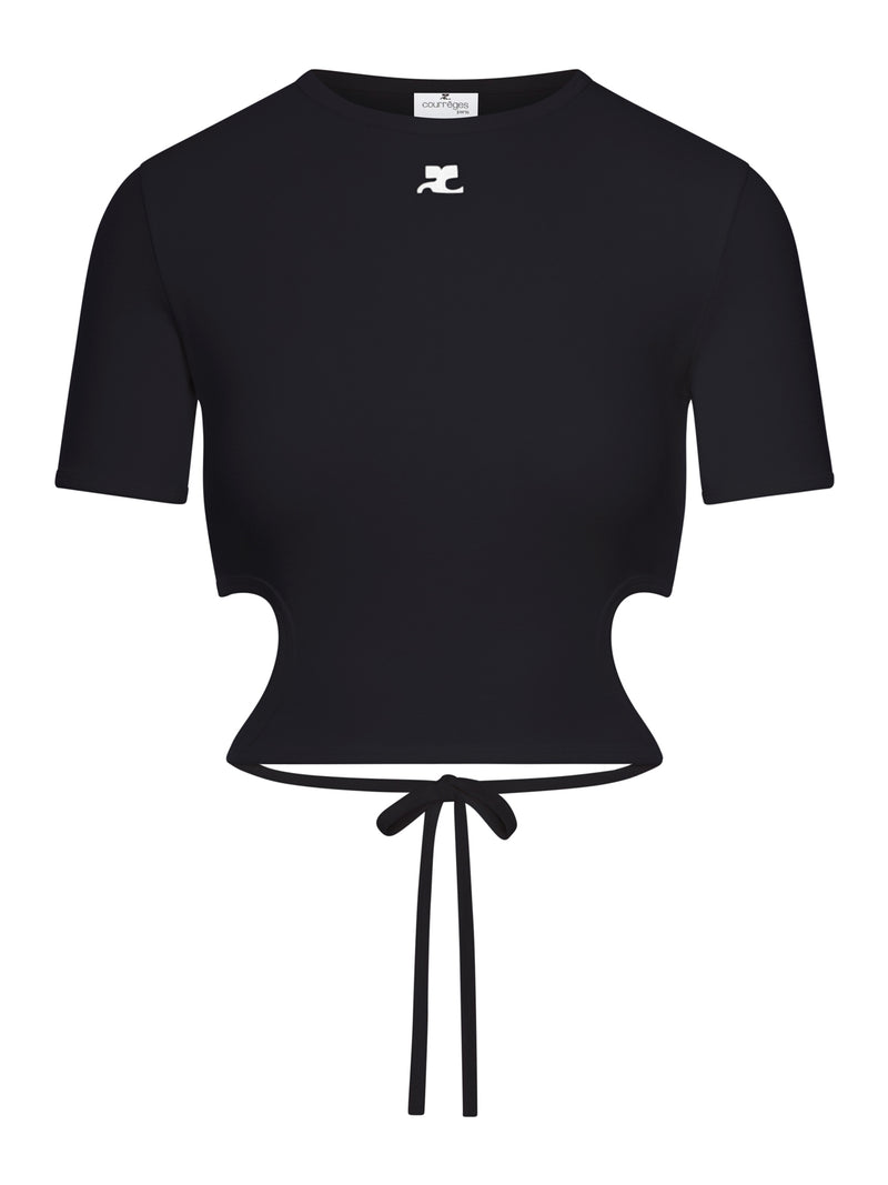 CROPPED T-SHIRT WITH EMBROIDERED LOGO AND CUT-OUT DETAIL