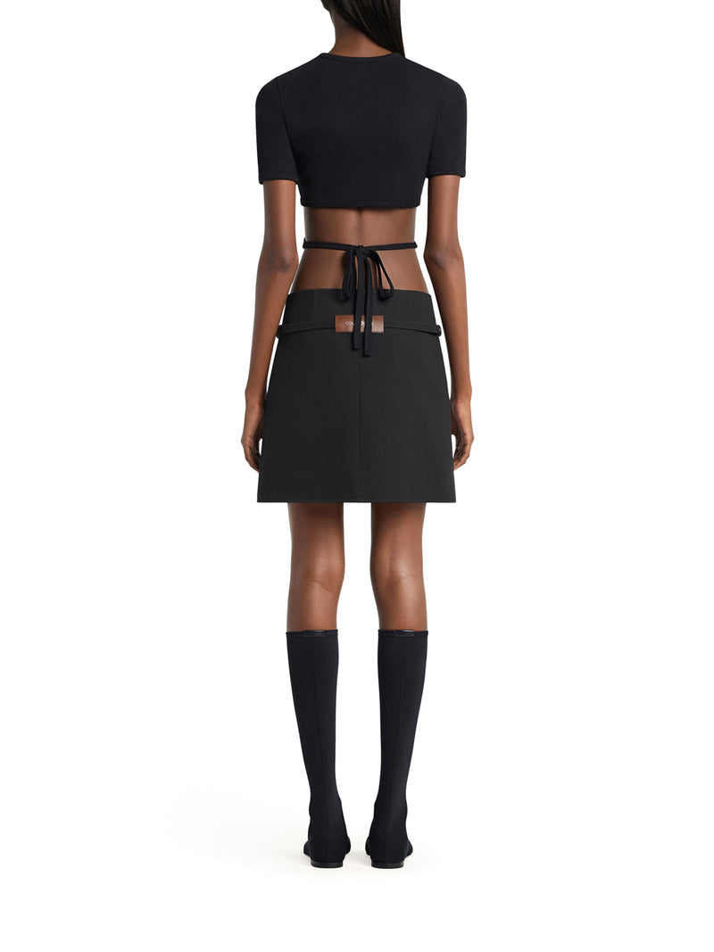 CROPPED T-SHIRT WITH EMBROIDERED LOGO AND CUT-OUT DETAIL