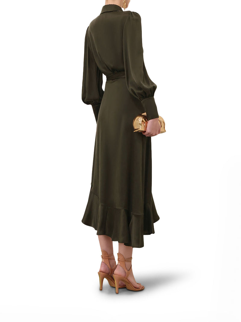 SILK WRAP MIDI DRESS