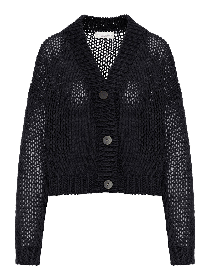 CROPPED CARDIGAN IN PERFORATED KNIT