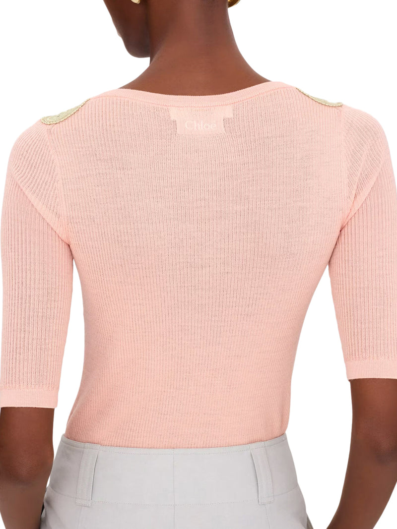 FITTED SWEATER IN WOOL AND LACE KNIT