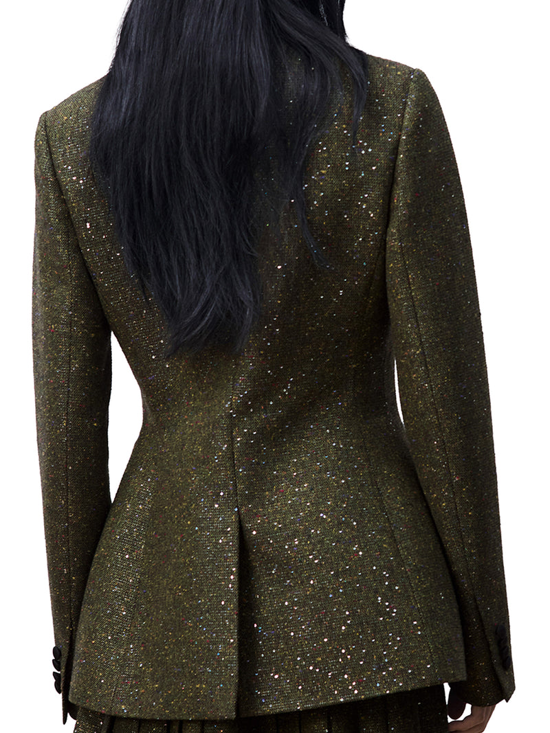 FITTED SILK AND WOOL TWEED JACKET WITH SEQUIN EMBROIDERY