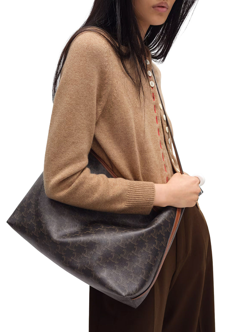 SOFT SHOPPER BAG IN TRIOMPHE CANVAS AND CALFSKIN LEATHER