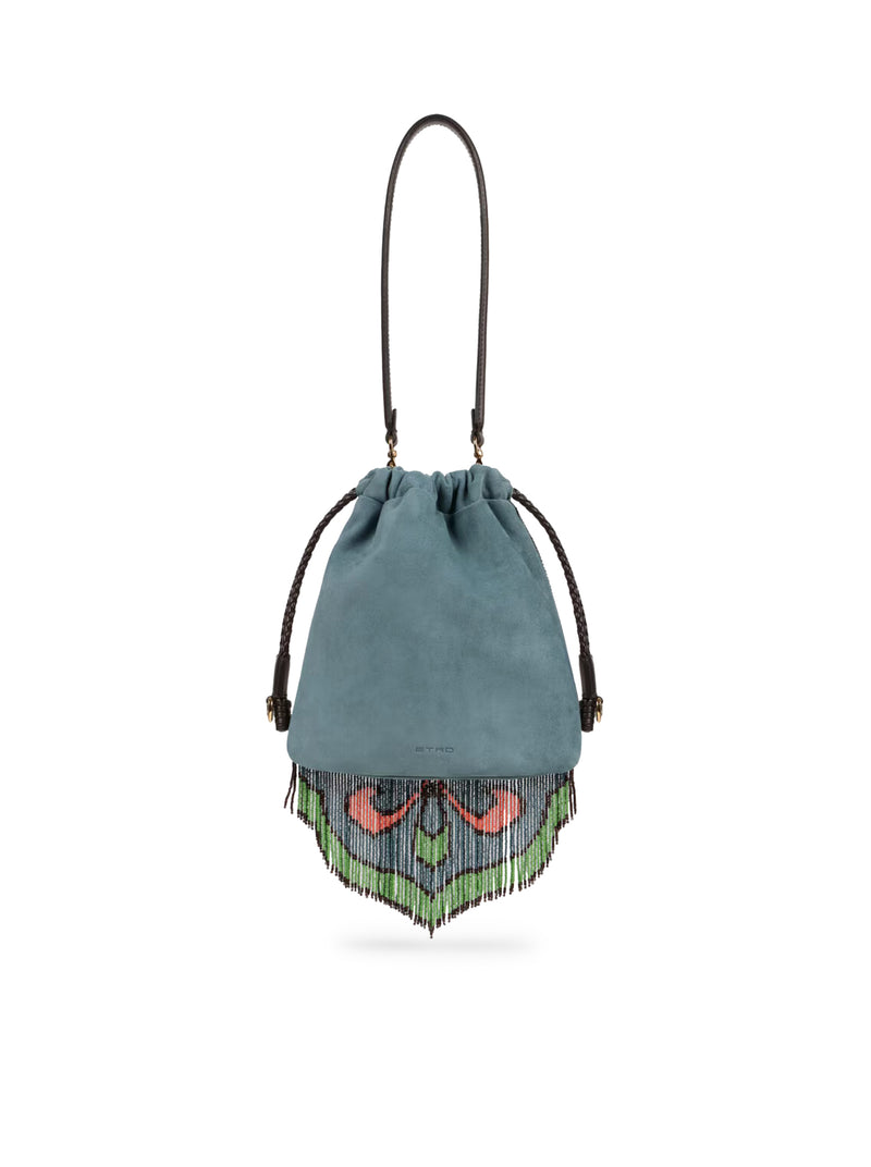 KALISPERA SMALL SUEDE BAG WITH BEADS AND FRINGES