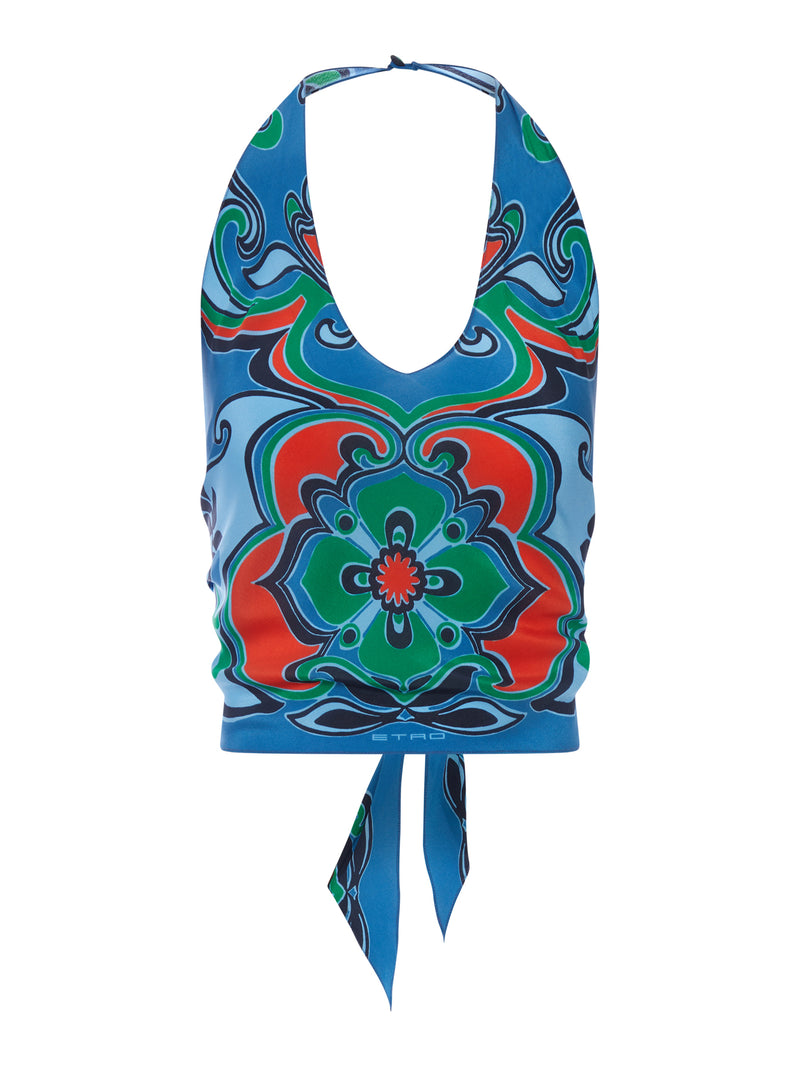SILK HALTER TOP WITH ORNAMENTAL PRINT