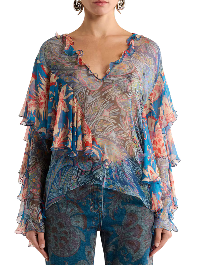 LONG-SLEEVED SILK BLOUSE WITH RUFFLES