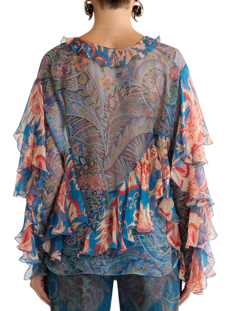 LONG-SLEEVED SILK BLOUSE WITH RUFFLES