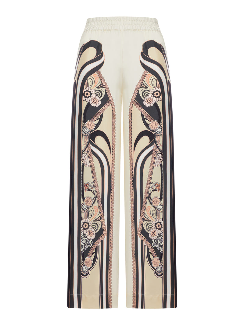 SILK PALAZZO TROUSERS WITH PLACED PRINT