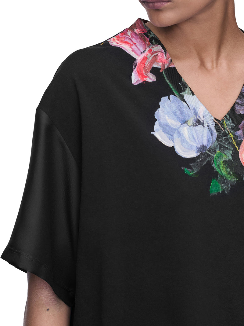 COTTON AND SILK T-SHIRT WITH FLORAL PATTERN
