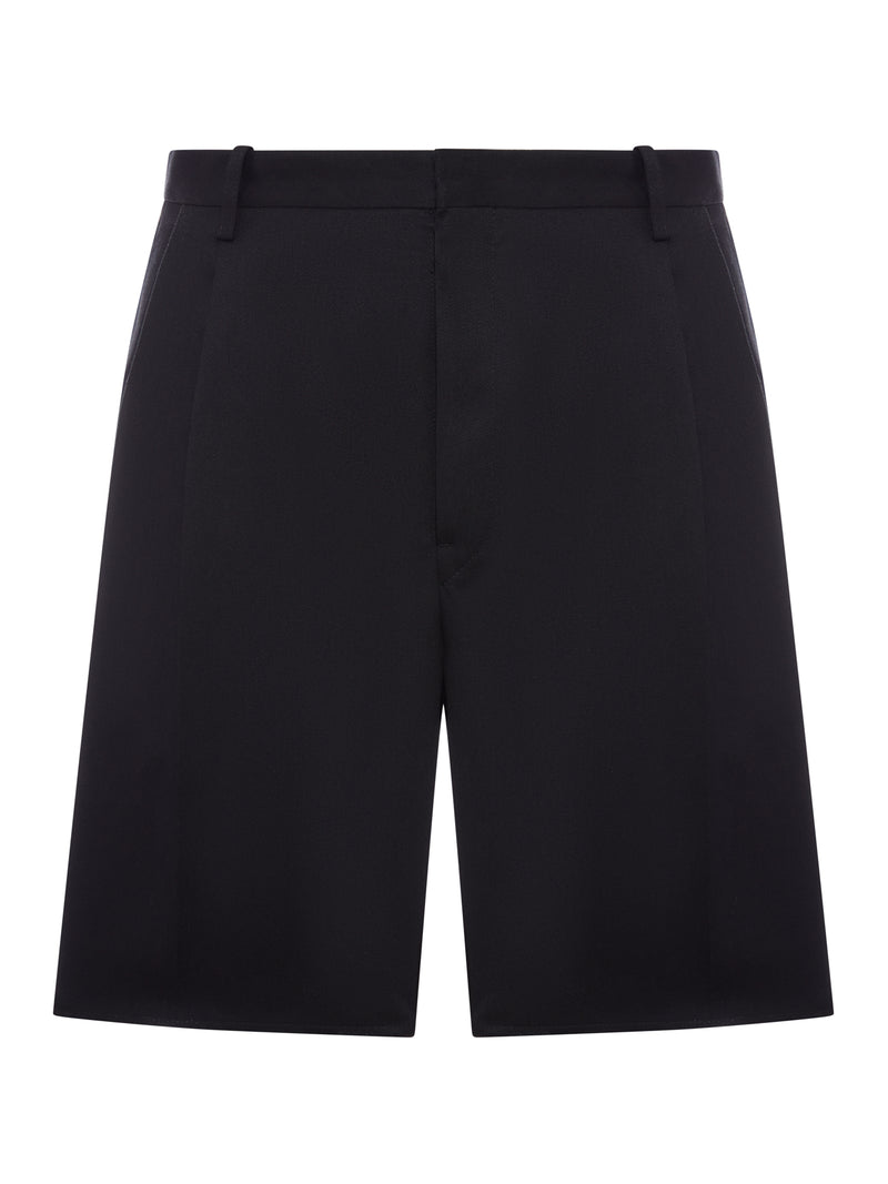 TAILORED BERMUDA SHORTS WITH PLEATS AND FRINGED HEM
