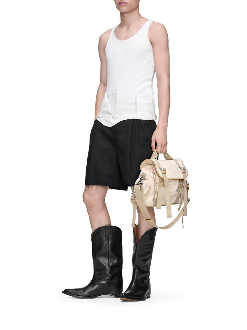 TAILORED BERMUDA SHORTS WITH PLEATS AND FRINGED HEM