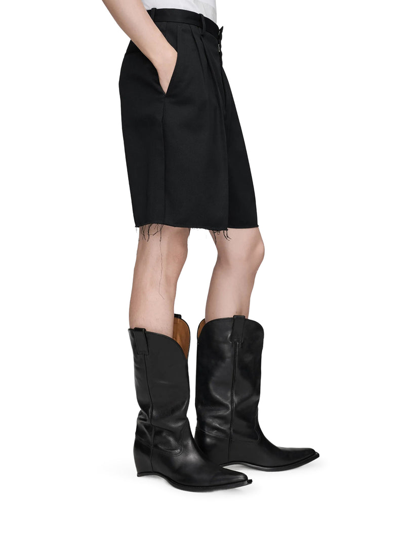 TAILORED BERMUDA SHORTS WITH PLEATS AND FRINGED HEM