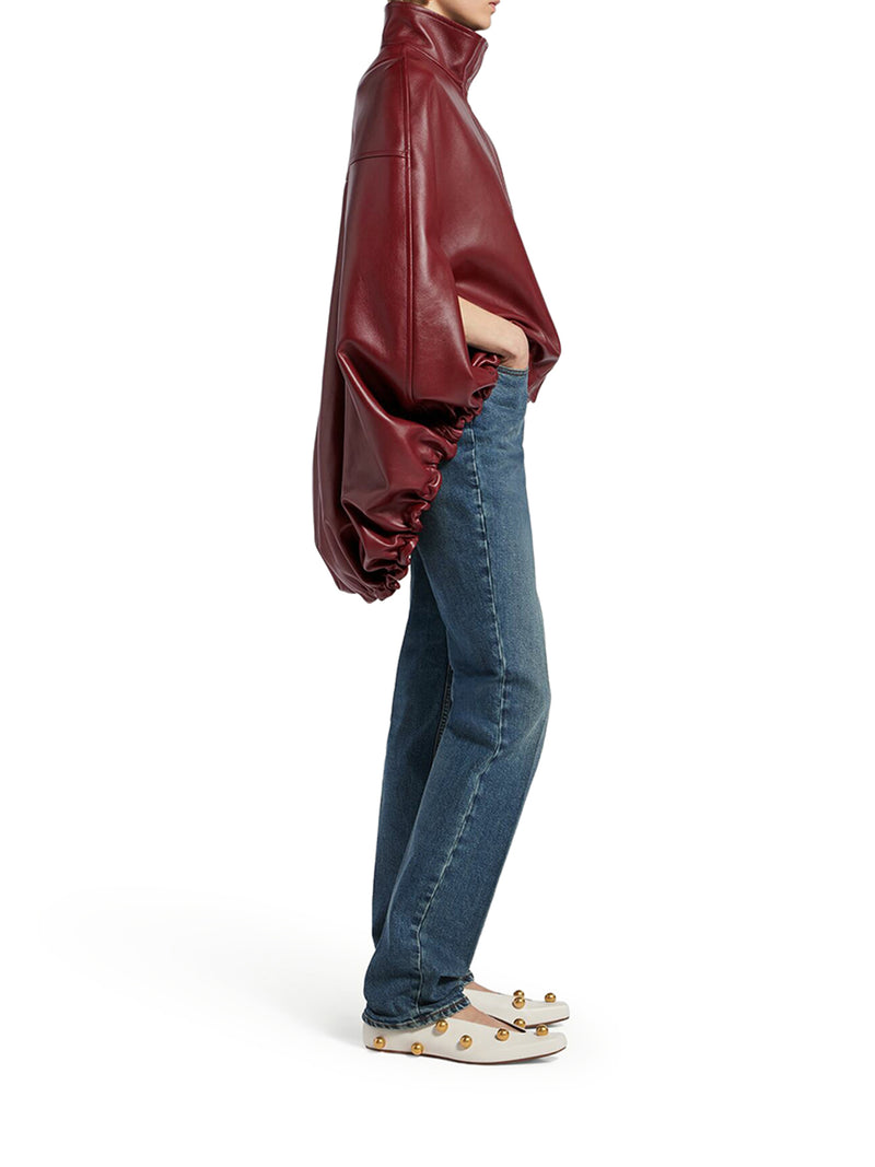 SHORT BURGUNDY LEATHER CAPE