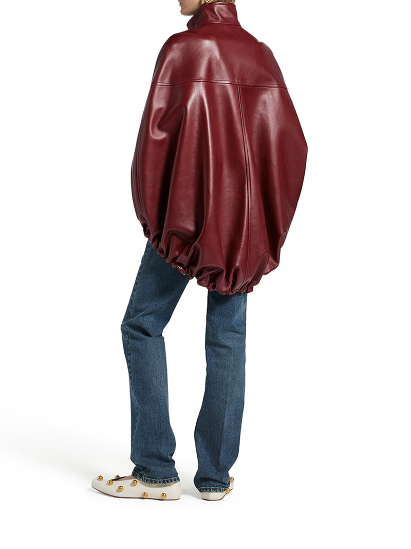 SHORT BURGUNDY LEATHER CAPE