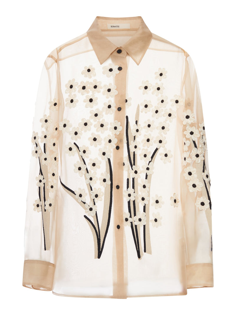 SILK SHIRT WITH THREE-DIMENSIONAL EMBROIDERY