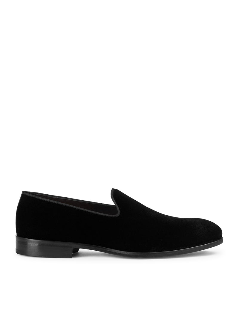 BLACK VELVET LOAFER-STYLE SLIPPER