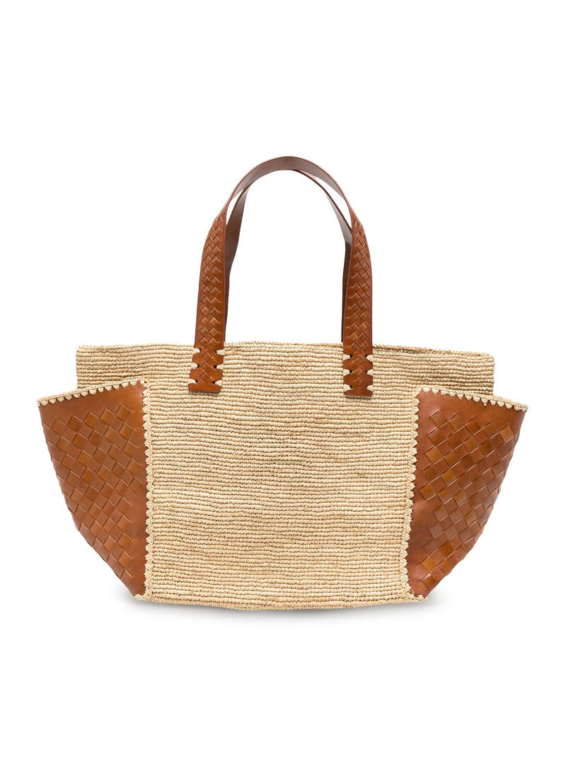 CHLOE` RAFFIA TOTE BAG WITH LEATHER DETAILS