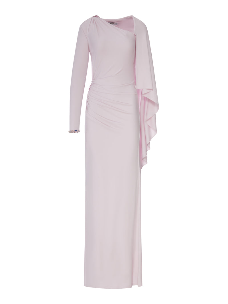 LONG DRAPED PINK JERSEY DRESS