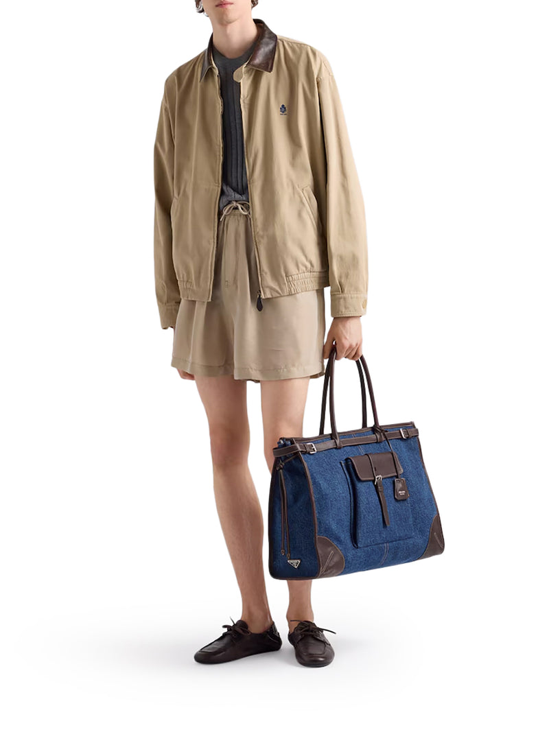 PRADA BONNIE SHOPPING BAG IN DENIM AND LEATHER