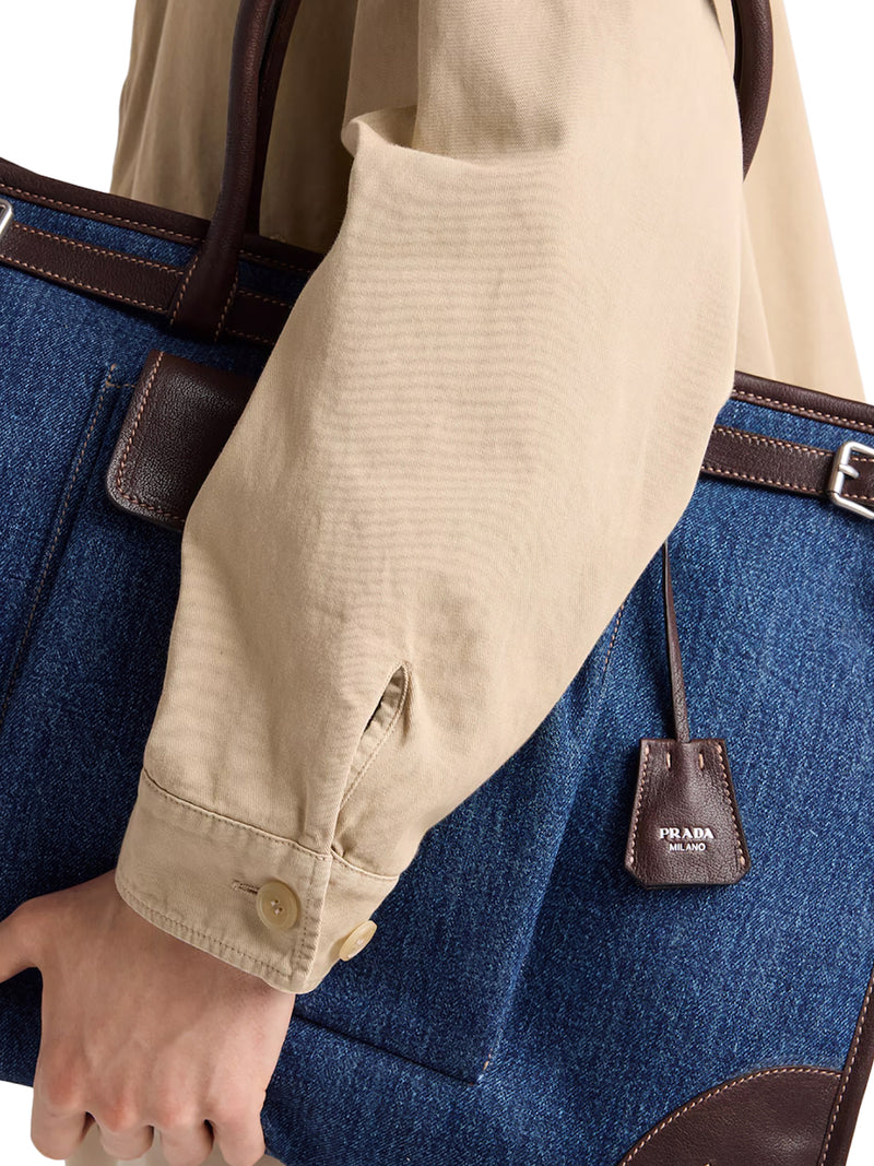 PRADA BONNIE SHOPPING BAG IN DENIM AND LEATHER