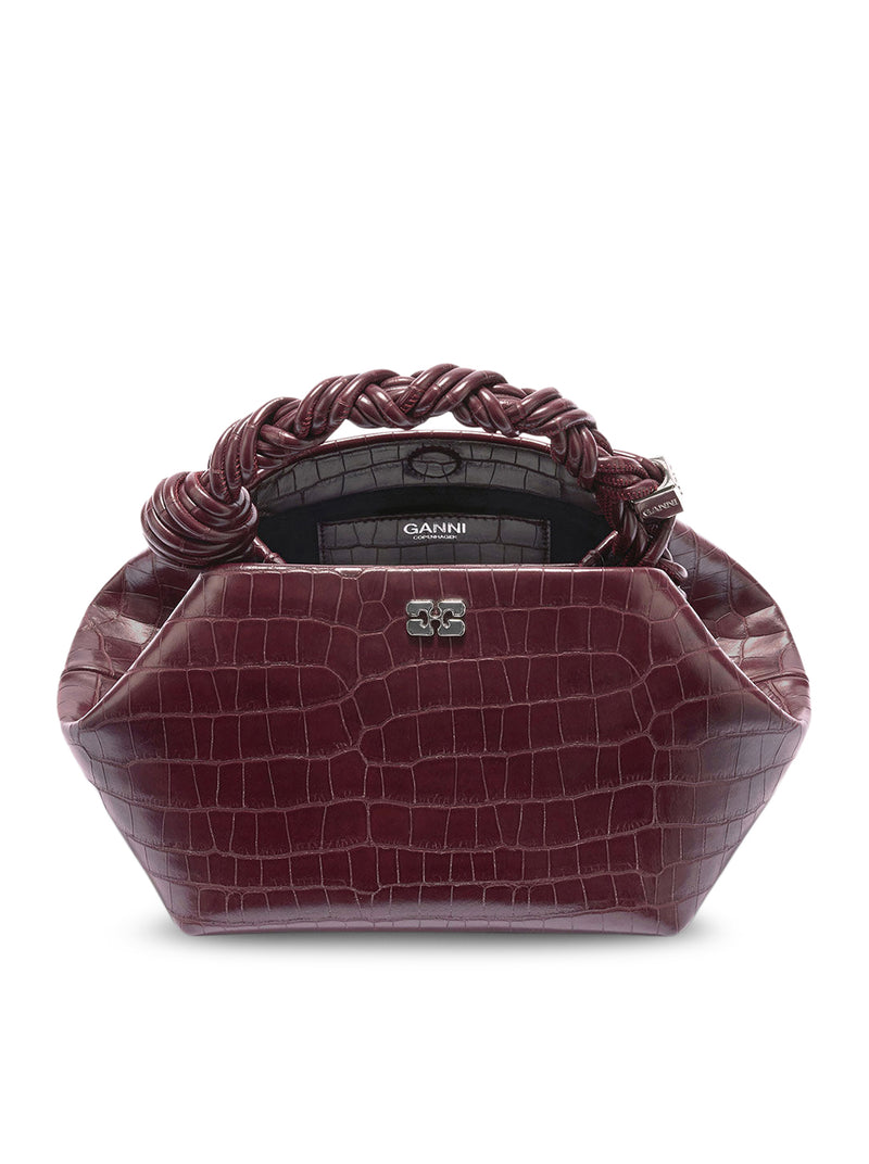 SMALL BLUE CROCODILE-EFFECT BAG IN BURGUNDY COLOR