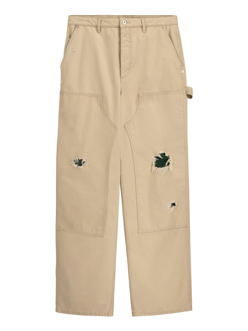 BEIGE COTTON TWILL CARPENTER`S STYLE JEANS