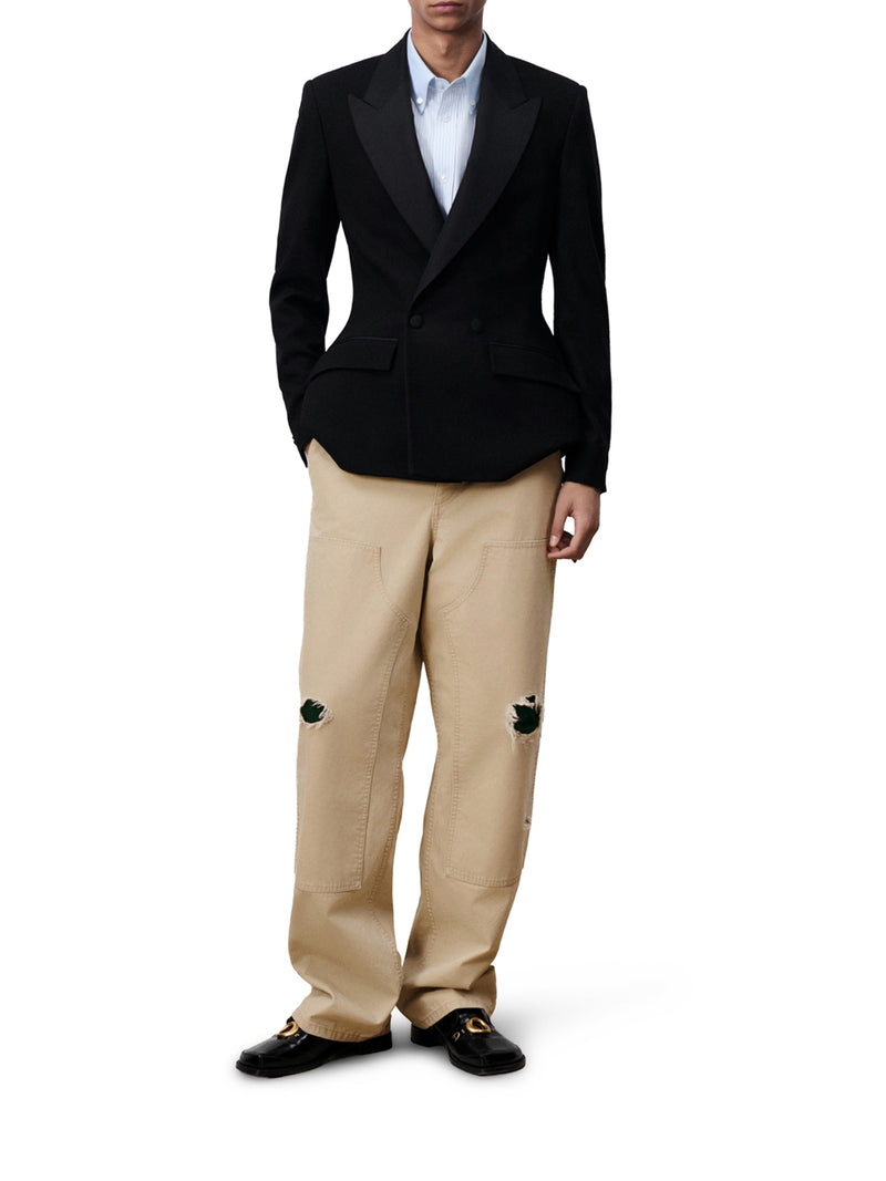 BEIGE COTTON TWILL CARPENTER`S STYLE JEANS
