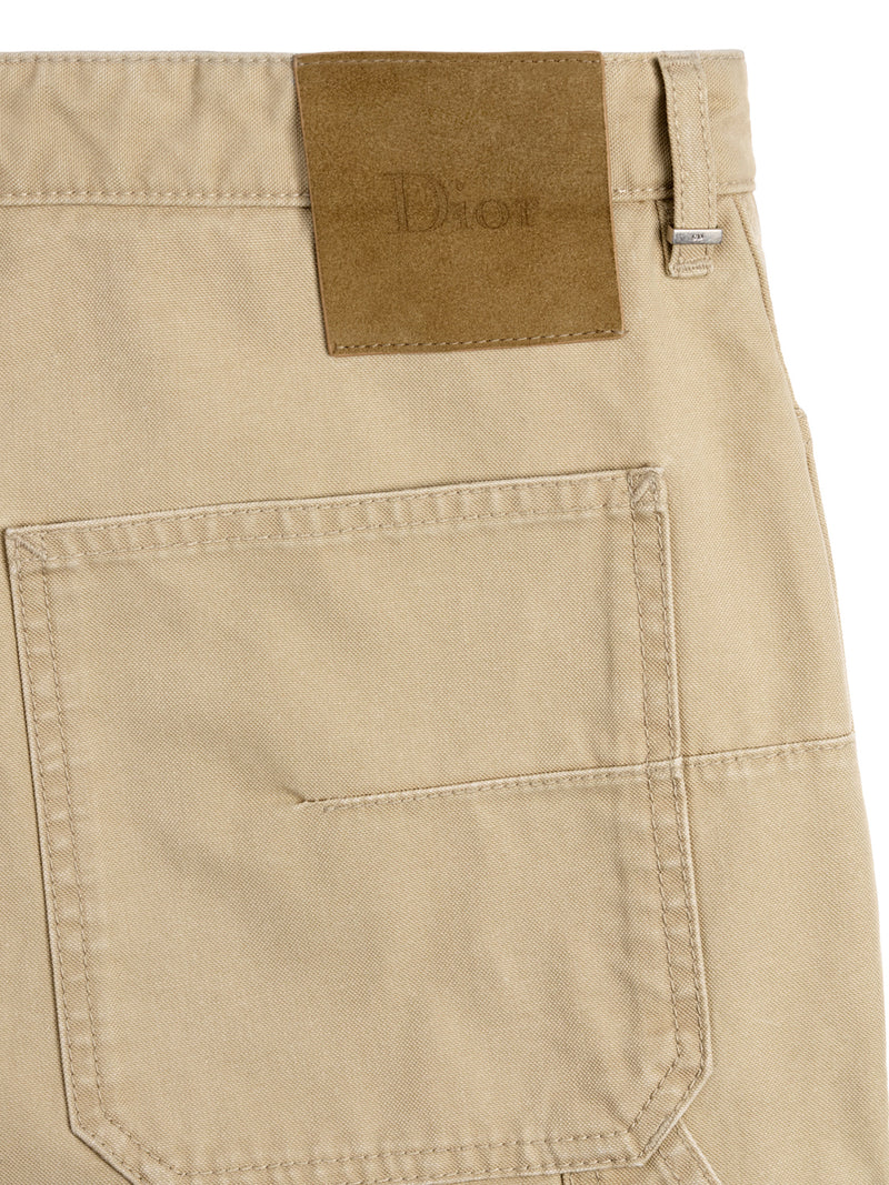 BEIGE COTTON TWILL CARPENTER`S STYLE JEANS