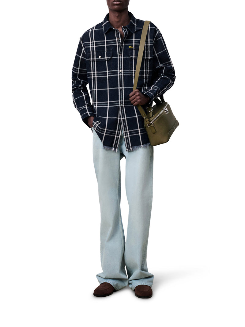 BLUE COTTON CHAMBRAY CHECKED SHIRT JACKET