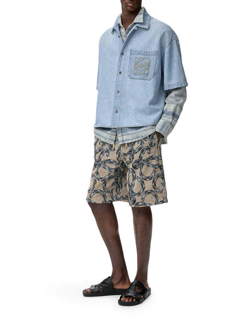 SHORT-SLEEVED DENIM SHIRT WITH ANAGRAM EMBROIDERY
