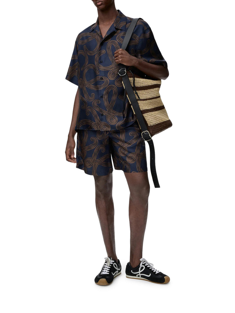SHORT-SLEEVED SILK TWILL SHIRT WITH ALL-OVER ANAGRAM PRINT