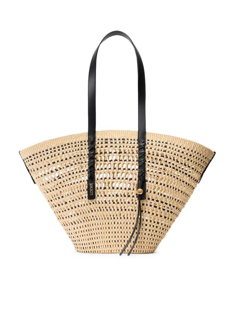 LARGE BRAID BASKET BAG IN IRACA PALM AND CALFSKIN