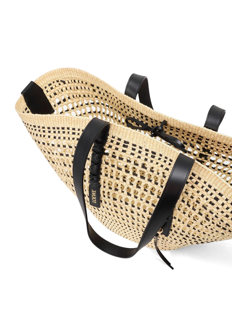 LARGE BRAID BASKET BAG IN IRACA PALM AND CALFSKIN
