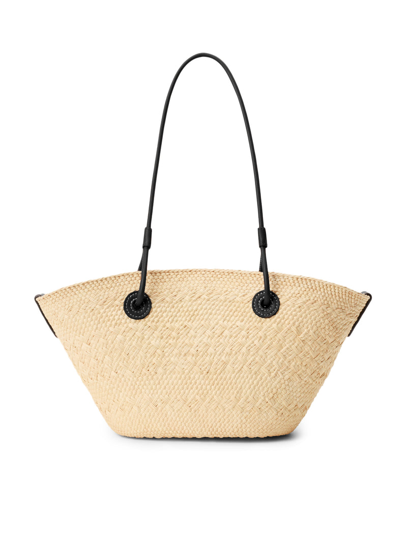 SMALL ANAGRAM BASKET BAG IN IRACA PALM AND CALFSKIN
