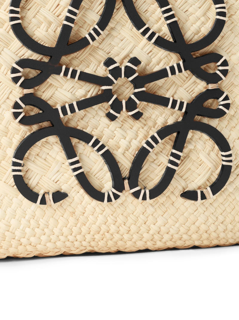 SMALL ANAGRAM BASKET BAG IN IRACA PALM AND CALFSKIN
