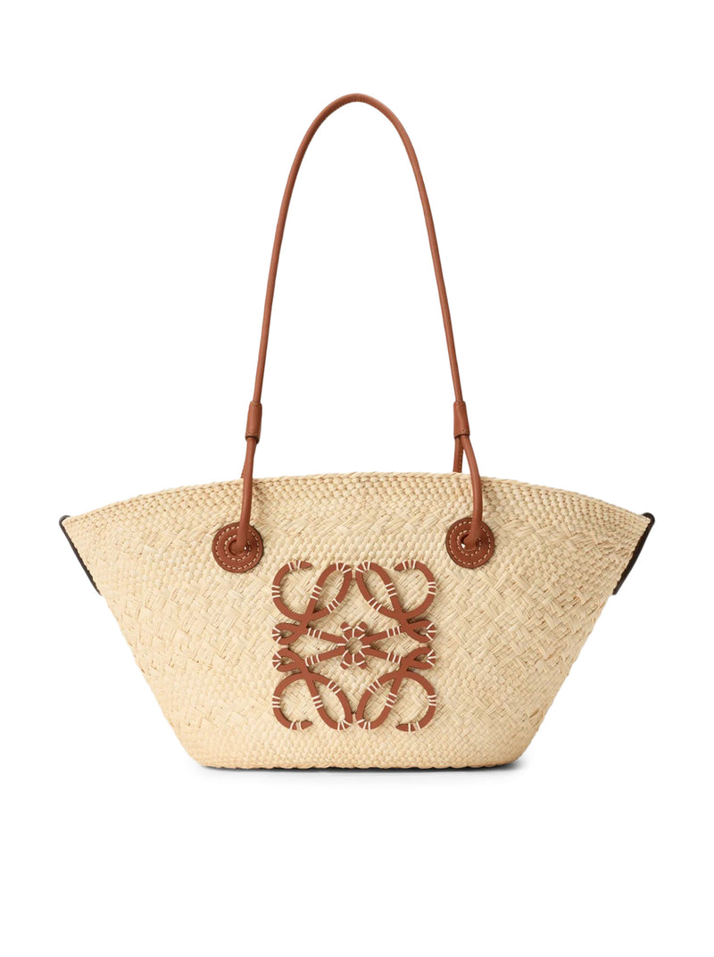 SMALL ANAGRAM BASKET BAG IN IRACA PALM AND CALFSKIN