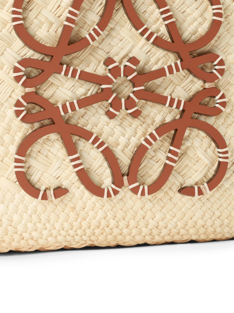 SMALL ANAGRAM BASKET BAG IN IRACA PALM AND CALFSKIN