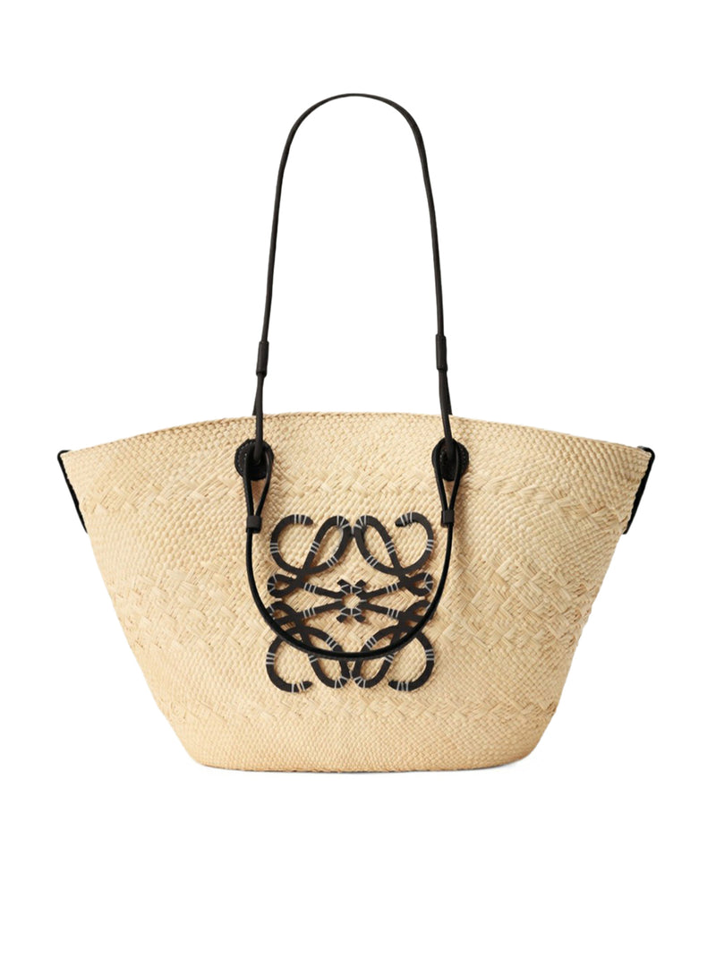 ANAGRAM BASKET MEDIUM BAG IN IRACA PALM AND CALFSKIN