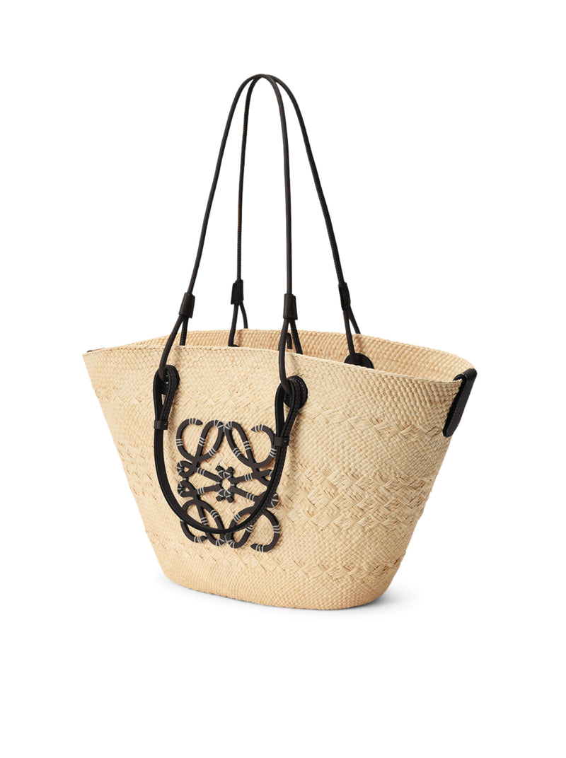 ANAGRAM BASKET MEDIUM BAG IN IRACA PALM AND CALFSKIN