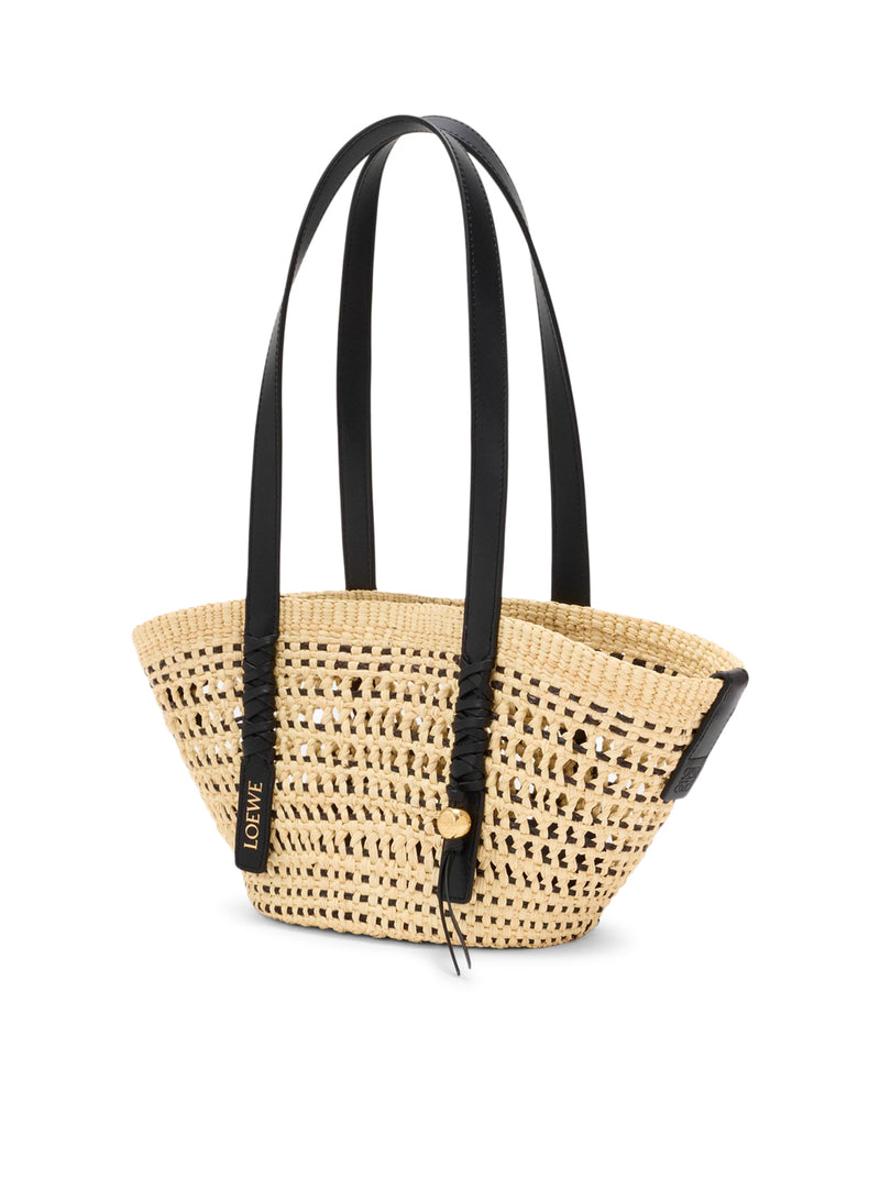 SMALL WOVEN BASKET MADE OF IRACA PALM AND CALFSKIN