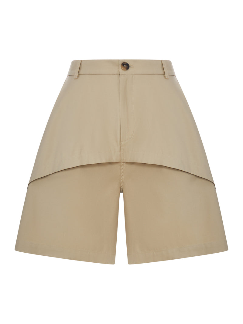 LIGHTWEIGHT COTTON SHORTS WITH ASYMMETRIC PANEL CONSTRUCTION