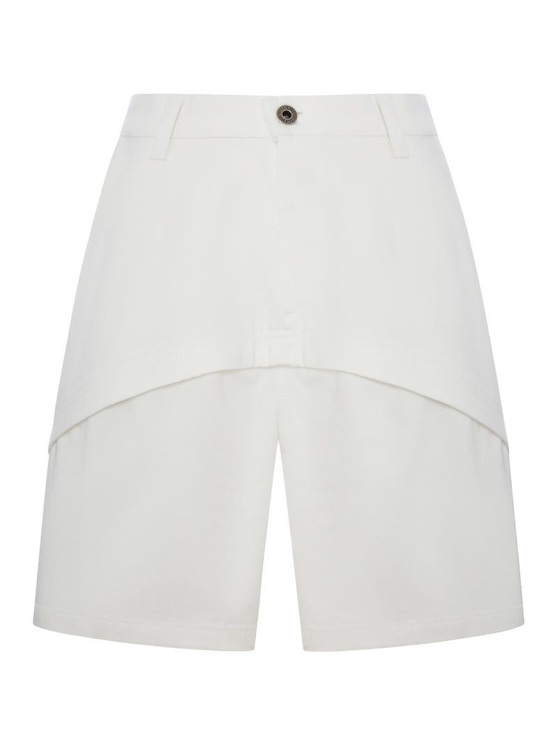 ASYMMETRIC PANELLED DENIM SHORTS