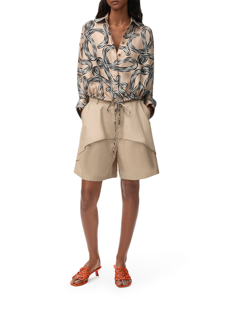 SILK TWILL BALLOON SHIRT WITH ANAGRAM PRINT AND DRAWSTRING HEM