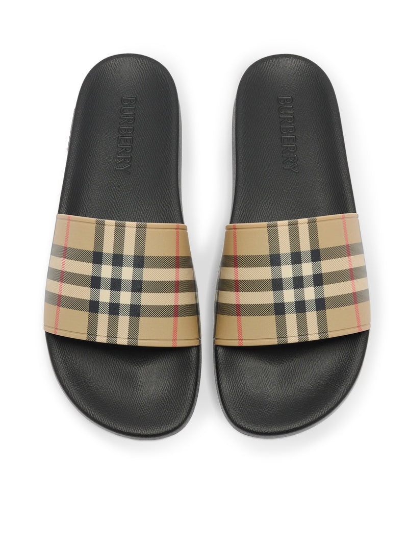 SLIPPERS WITH CHECK PRINT BAND