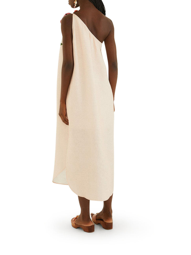 LONG DRESS WITH FLORAL PRINT AND MAXI APPLICATION