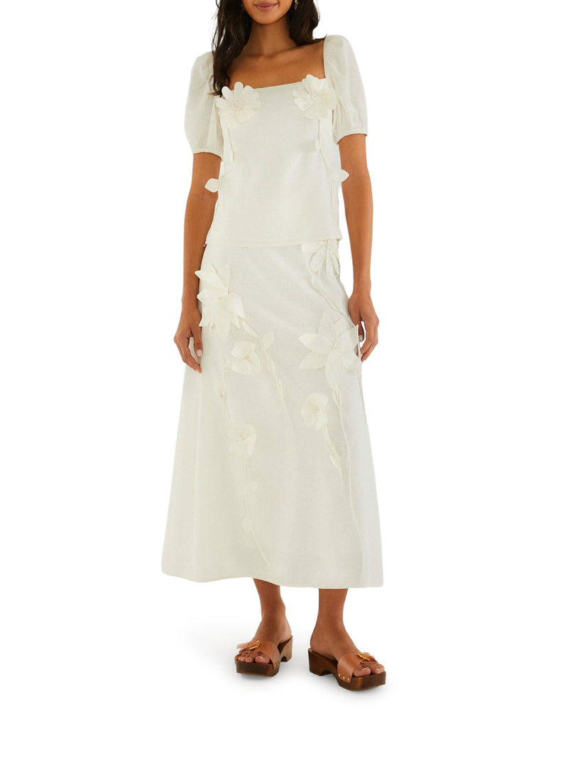 MIDI SKIRT WITH 3D FLOWERS