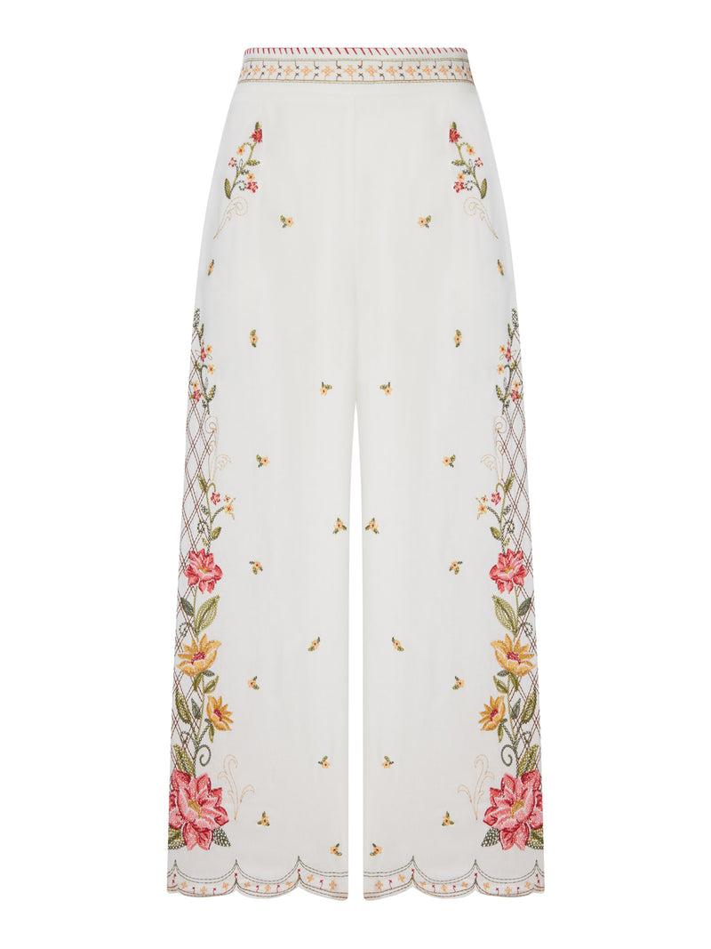 PALAZZO TROUSERS WITH FLORAL EMBROIDERY