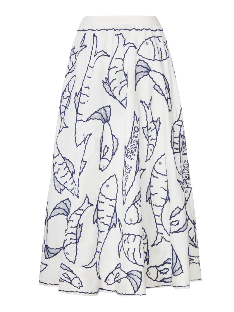COTTON MIDI SKIRT WITH MARINE EMBROIDERY
