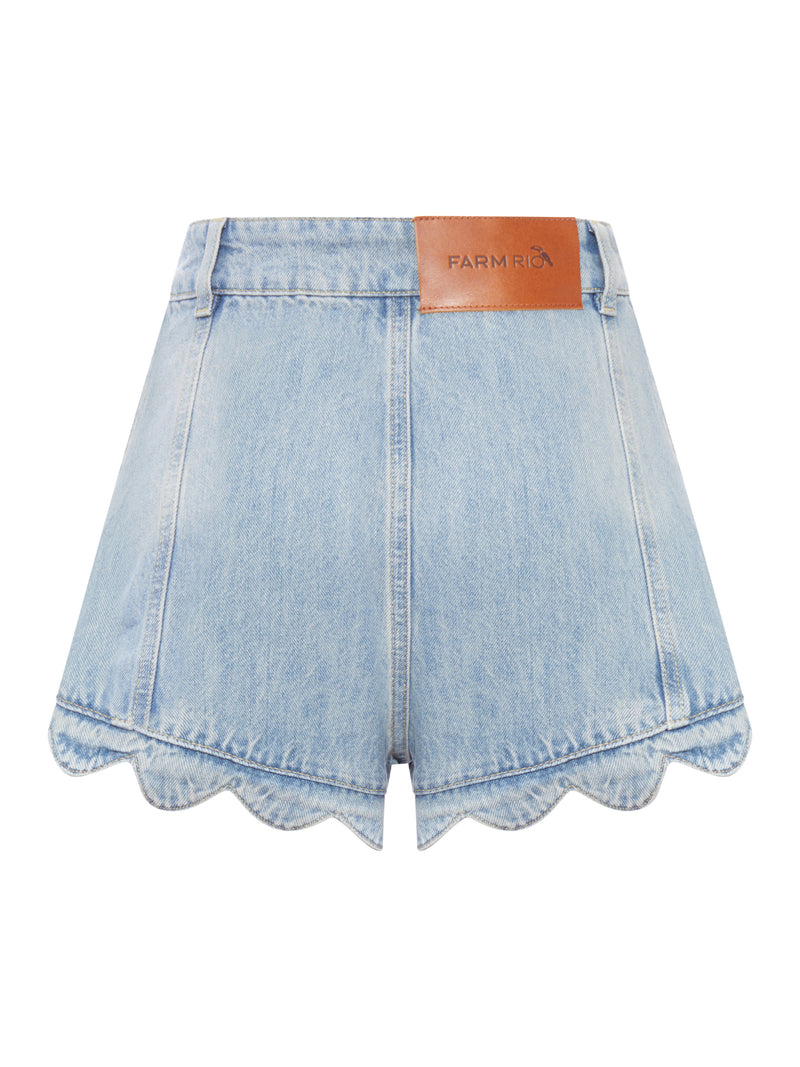DENIM SHORTS WITH SCALLOPED EDGE